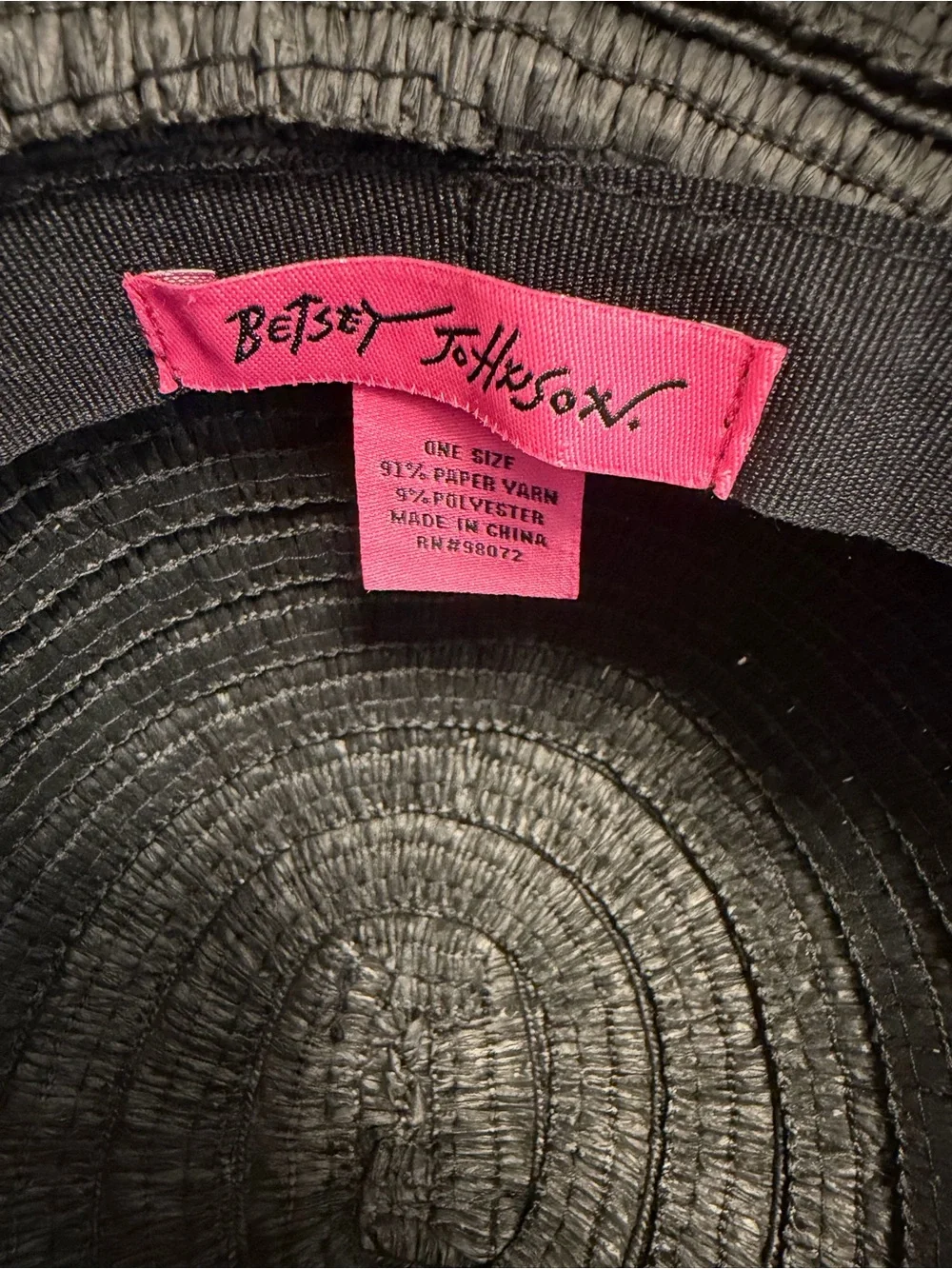 Wide Brim Rainbow Fringe Beach Floppy Betsey Johnson Black Straw Sun Hat OS